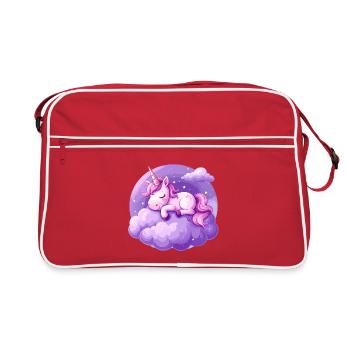 Pink unicorn sleeping on a purple cloud - Retro Bag - red/white - Front