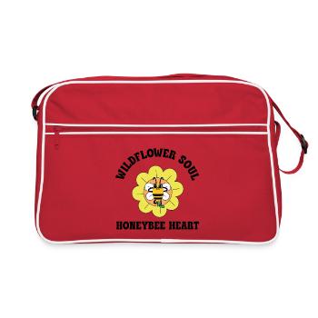 Wildflower Soul – Honeybee Heart Spruch - Retro Tasche - Rot/Weiß - Vorne