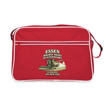 Essen wächst nicht im Supermarkt Mähdrescher Motiv - Retro Tasche - Rot/Weiß - Vorne