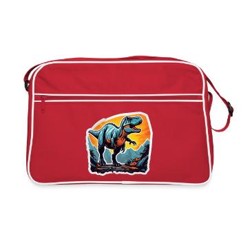T-Rex au coucher soleil sur montagnes - Sac Retro - rouge/blanc - Devant