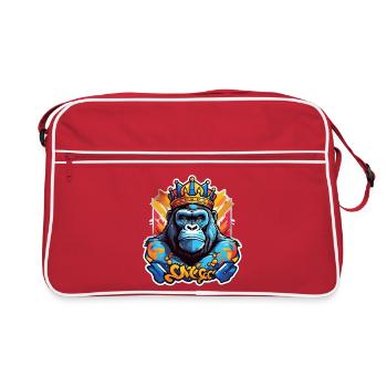 Blauer Gorilla gekrönte Graffiti - Retro Tasche - Rot/Weiß - Vorne