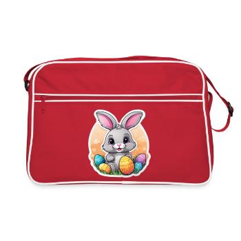 Pastel Easter Bunny and Colorful Eggs - Retro Bag - red/white - Front