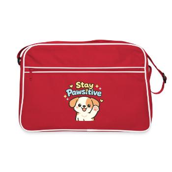 Stay Pawsitive – süße Hundekarikatur - Retro Tasche - Rot/Weiß - Vorne