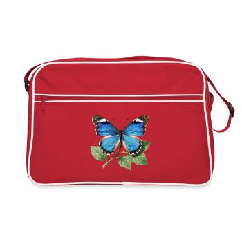 Blue Butterfly on Branch - Retro Bag - red/white - Front