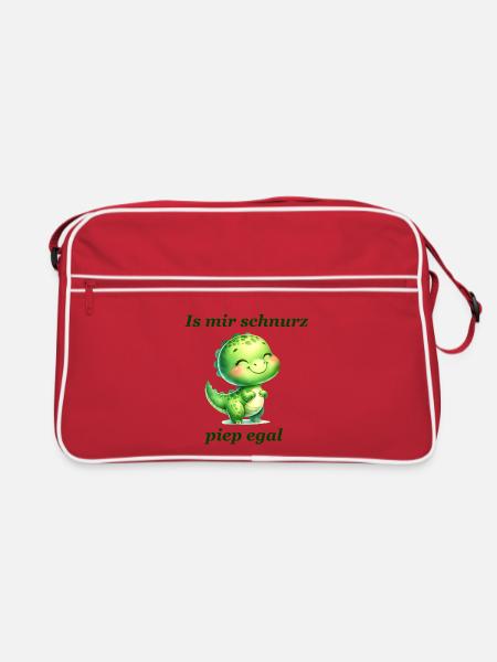 Schnurz piep egal Lustiger Spruch süßer Dino - Retro Tasche - Rot/Weiß - Vorne