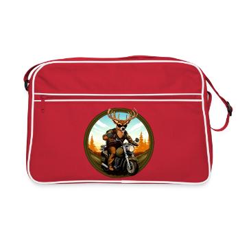 Hirsche Motorradfahrer / Motorrad Hirsch - Retro Tasche - Rot/Weiß - Vorne