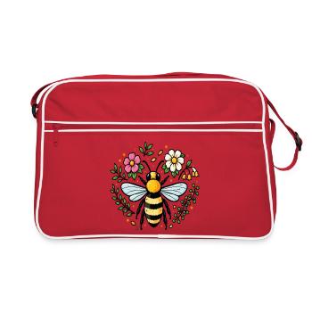 Abeille et fleurs nature jardin - Sac Retro - rouge/blanc - Devant