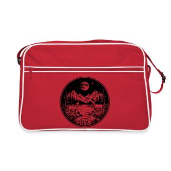 Loup, cerf et renard sur la rivière de la montagne sous la pleine lune. - Sac Retro - rouge/blanc - Devant