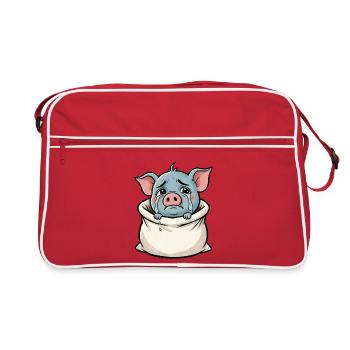 Weinendes Schwein im Sack Illustration - Retro Tasche - Rot/Weiß - Vorne