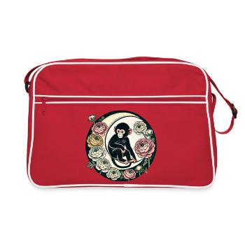 Moonlit Monkey and Roses Circle - Retro Bag - red/white - Front