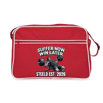 "SUFFER NOW WIN LATER"-Design Fitnessprint - Retro Tasche - Rot/Weiß - Vorne