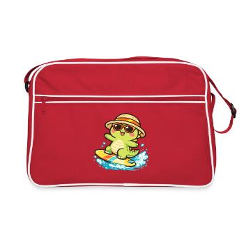 Sonnige Surf-Schildkröte - Retro Tasche - Rot/Weiß - Vorne