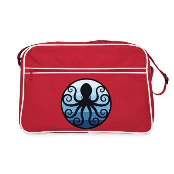Schwarzer Oktopus im Ozean - Retro Tasche - Rot/Weiß - Vorne