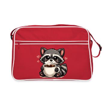 Kuschelraccoon Kaffee Herzchen - Retro Bag - red/white - Front