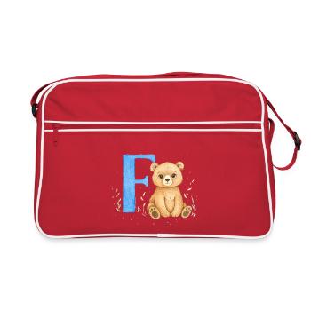 Ours aquarelle avec la lettre F - Sac Retro - rouge/blanc - Devant
