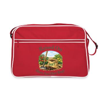 Aufgewachsen mit Hacken und Drecksäcken – Lustige  - Retro Tasche - Rot/Weiß - Vorne