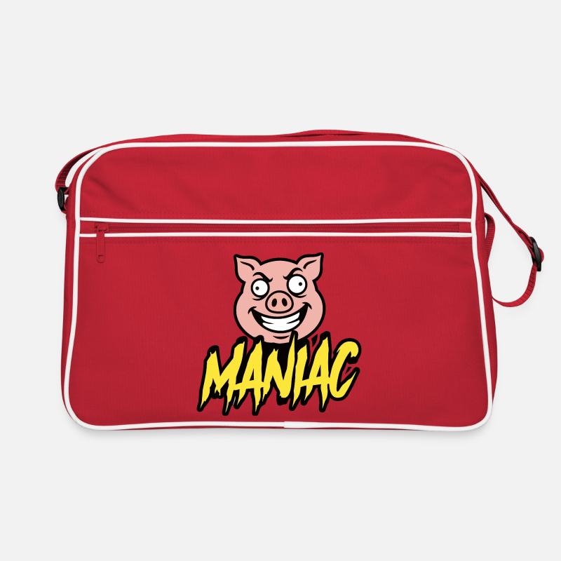 Maniac Crazy Pig Funny Mascot Design Retro Bag
