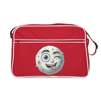Waving Moon Face Cartoon - Retro Bag - red/white - Front