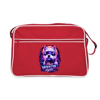 Neon Westie Nights – Cyber Dog with Sunglasses - Retro Bag - red/white - Front