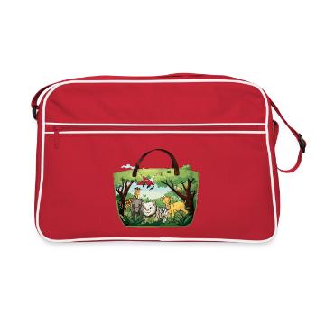 Jungle Wildlife Tote Bag - Retro Bag - red/white - Front