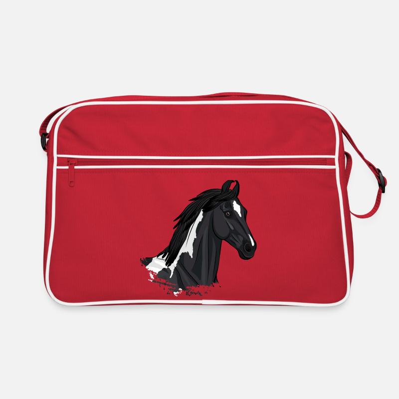 Der Kopf eines balochischen schwarzen piebalierten Pferdes Retro Tasche