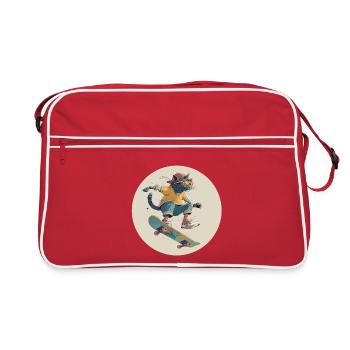 Skateboard Cat dans une ambiance rétro - Sac Retro - rouge/blanc - Devant