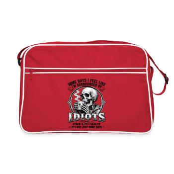 Skelett trinkt Kaffee Idiots - Retro Tasche - Rot/Weiß - Vorne