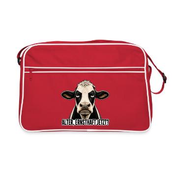 Alter ernsthaft jetzt Kuh Shirt Büro Humor - Retro Tasche - Rot/Weiß - Vorne