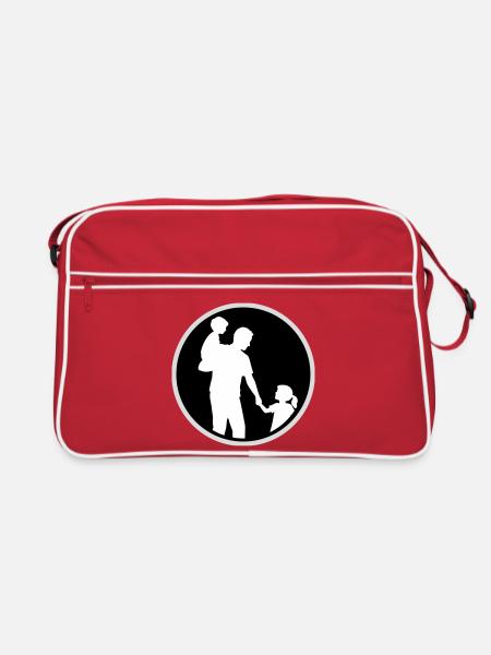 Father Child Silhouette Walking Family Dad Love - Retro Bag - red/white - Front