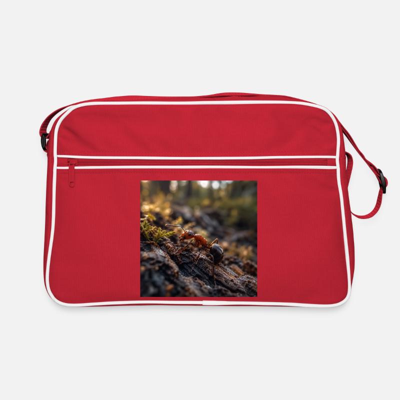 Fourmi rouge sur le bois sous la mousse Sac Retro