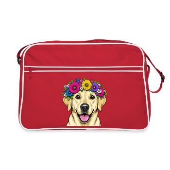 Flower Crown Labrador Dog Motif - Retro Bag - red/white - Front