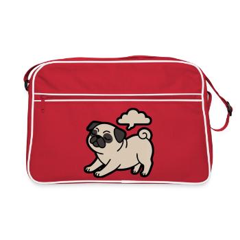 Pupsender Mops Hund Lustig - Retro Tasche - Rot/Weiß - Vorne