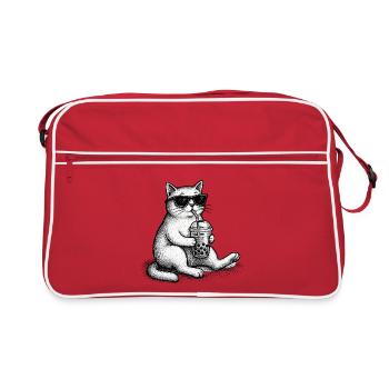 Bubble Tea Katze - Retro Tasche - Rot/Weiß - Vorne