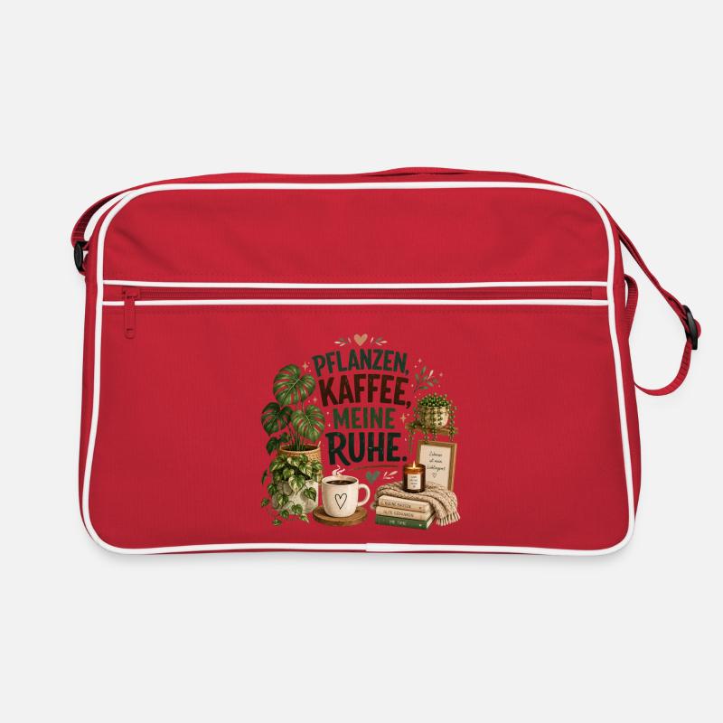 Pflanzen - Kaffee - Ruhe - Retro Tasche - Rot/Weiß