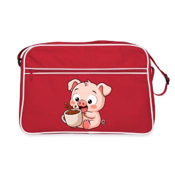 Funny Pig Farmer Coffee Cute Cartoon - Retro Bag - red/white - Front