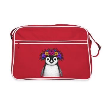 Pingouin avec couronne de fleurs - Sac Retro - rouge/blanc - Devant