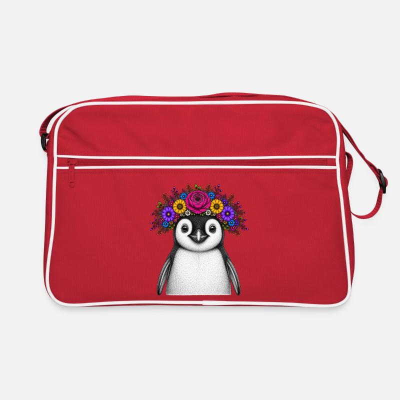 Penguin with flower crown - Retro Bag - red/white