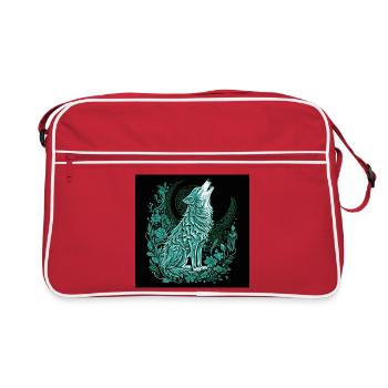 Mondwolf Linienstil mit Flora - Retro Tasche - Rot/Weiß - Vorne