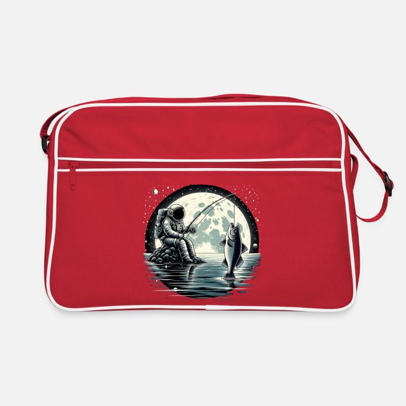 Astronaute pêche sur la Lune : conception spatiale Sac Retro