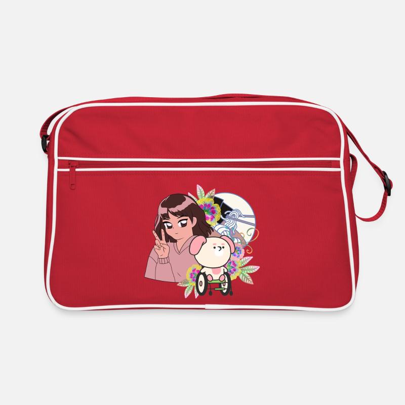 Anime-Mädchen Frieden und Hund im Rollstuhl Kunst Retro Tasche