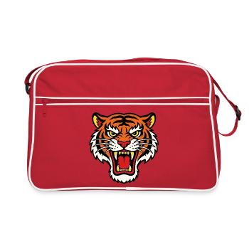 Wilder Tigerkopf-Tattoo-Stil - Retro Tasche - Rot/Weiß - Vorne
