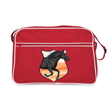Un cheval Abaga au galop, un écusson et un désert - Sac Retro - rouge/blanc - Devant