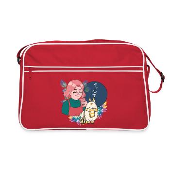 Manga Girl au Café et Lama en Fauteuil Roulant - Sac Retro - rouge/blanc - Devant