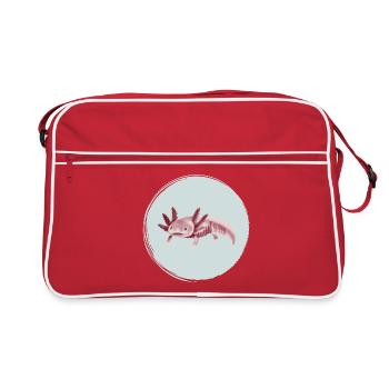 Pink Axolotl Skeleton Illustration - Retro Bag - red/white - Front
