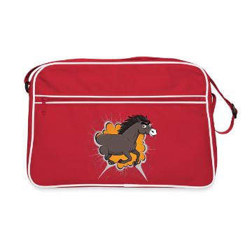 Eine Karikatur eines galoppierenden Abaga-Pferdes - Retro Tasche - Rot/Weiß - Vorne