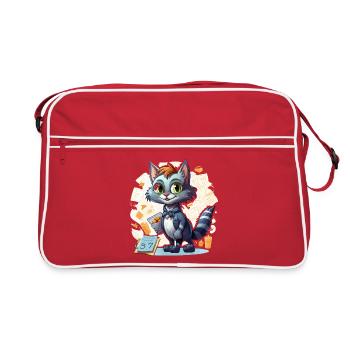 Bürokatze im Anzug - Retro Tasche - Rot/Weiß - Vorne