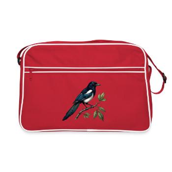 Pie bavarde “Pica pica” — gravure ornithologique - Sac Retro - rouge/blanc - Devant