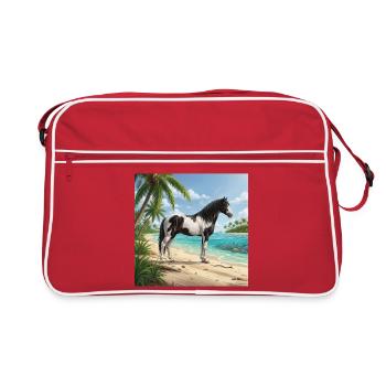Ein Abaco Barbe-Pferd und eine bahamaische Landschaft - Retro Tasche - Rot/Weiß - Vorne
