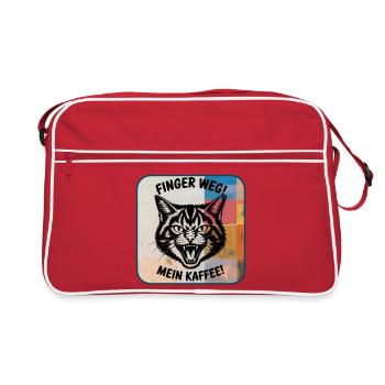 Finger weg! Mein Kaffee Katzendesign - Retro Tasche - Rot/Weiß - Vorne