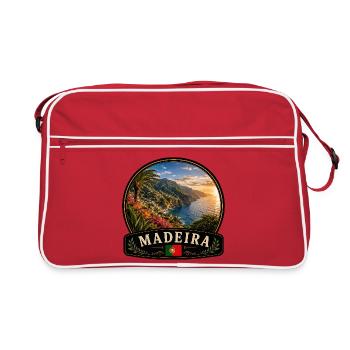 Madeira Funchal Paradies Blumen Atlantik Urlaub - Retro Tasche - Rot/Weiß - Vorne
